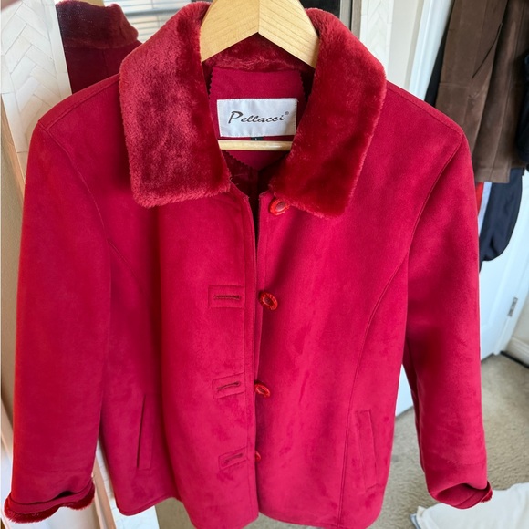 Jackets & Blazers - Vintage Pellacci Red Faux Suede Jacket with Fur Collar